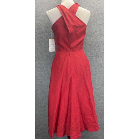 New Vintage 80/90s Carlisle 100% Linen Midi Dress Women Sz 6 Red "Trafalgar" - Picture 2 of 7